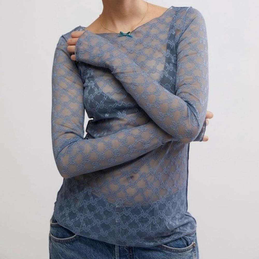 NWT FREE PEOPLE From Me To You Long Sleeve / Dusty Blue Grey Size Small - Picture 1 of 13